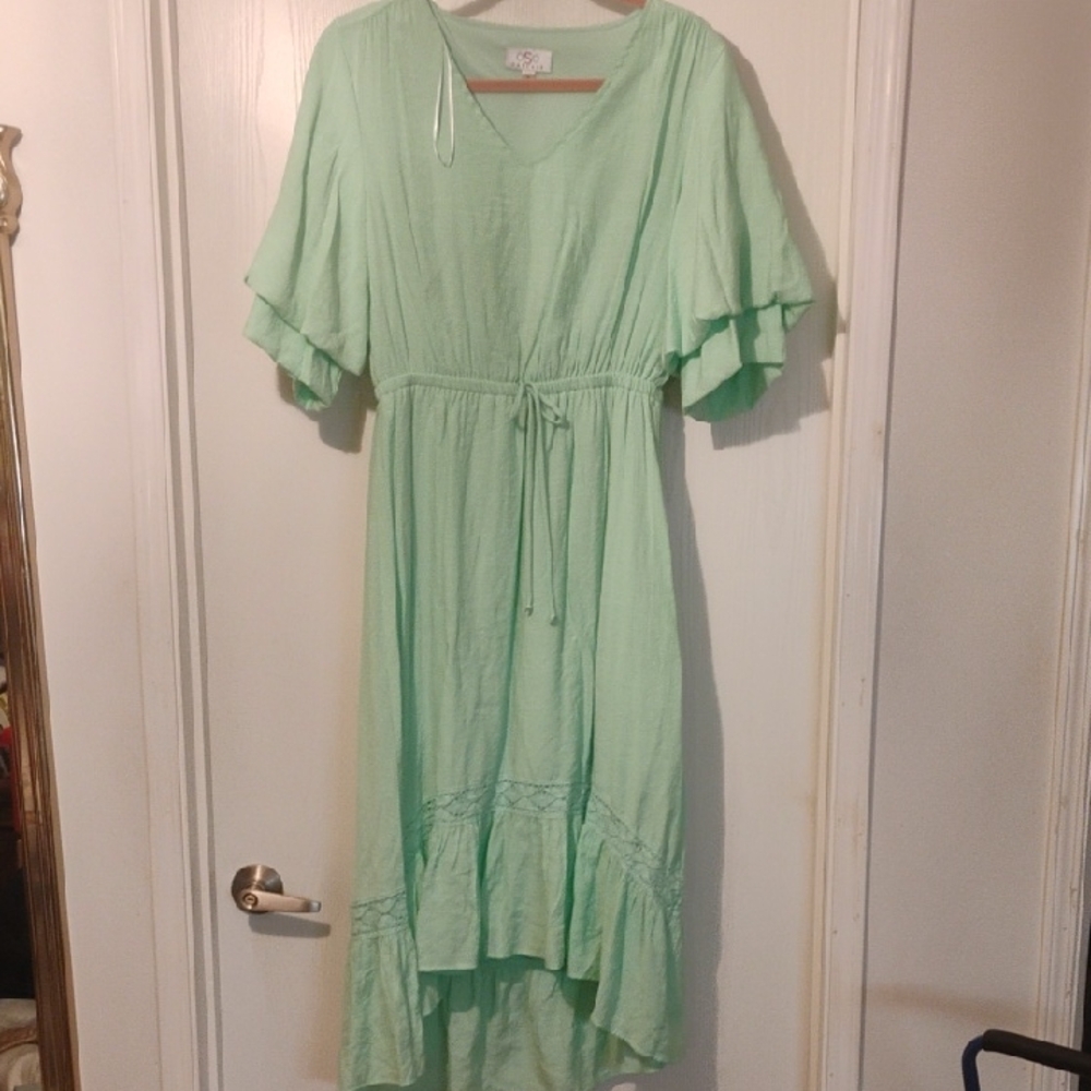 SO Casuals Light Green V-Neck Dress